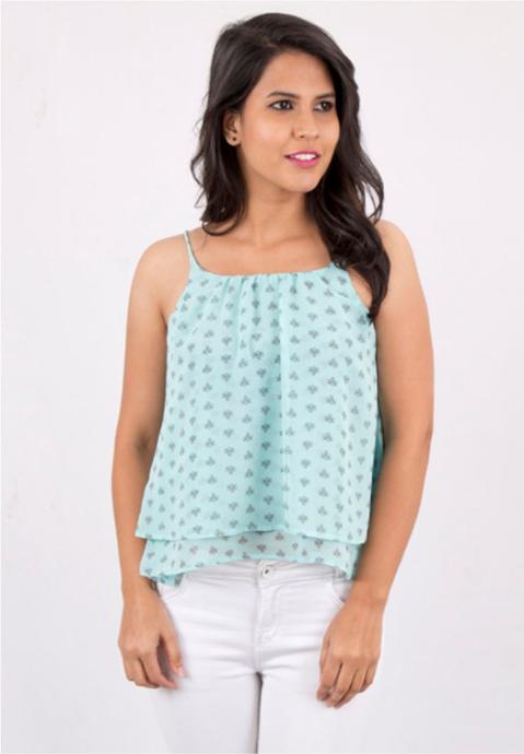 Blue Printed Spaghetti Top
